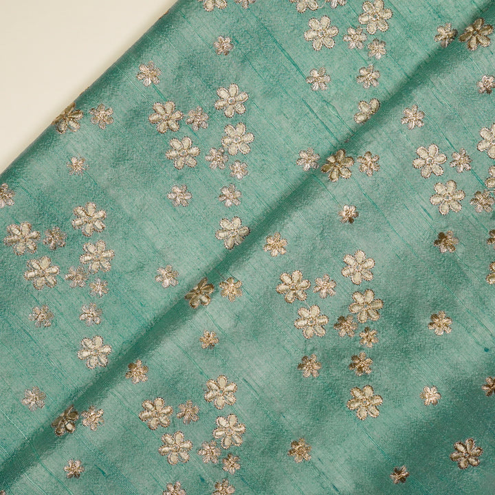 Afnan Buti on Light Turquoise Raw Silk Embroidered Fabric