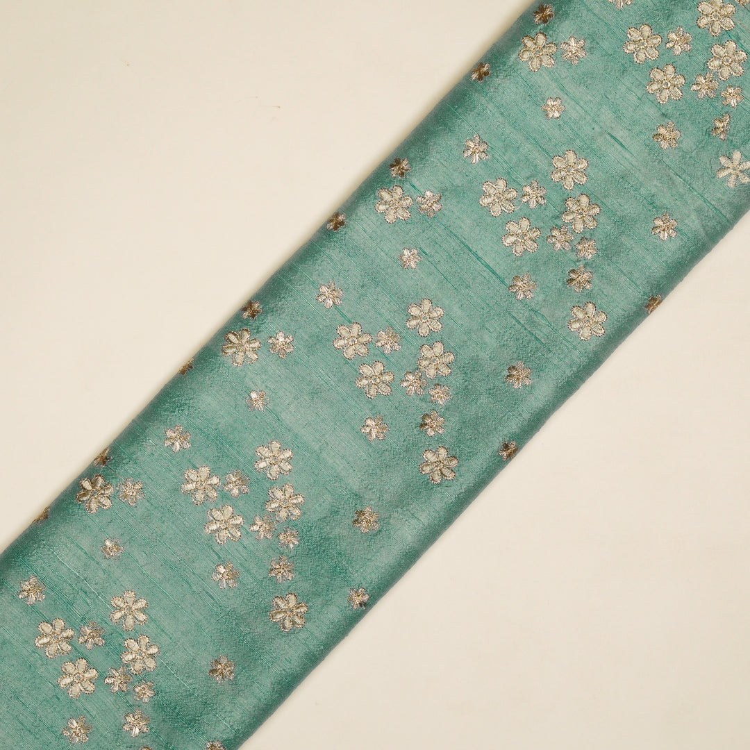 Afnan Buti on Light Turquoise Raw Silk Embroidered Fabric