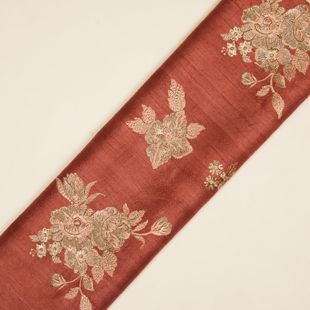Taru Buta on Rust Raw Silk Embroidered Fabric