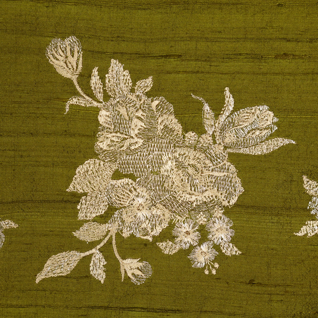 Taru Buta on Olive Raw Silk Embroidered Fabric