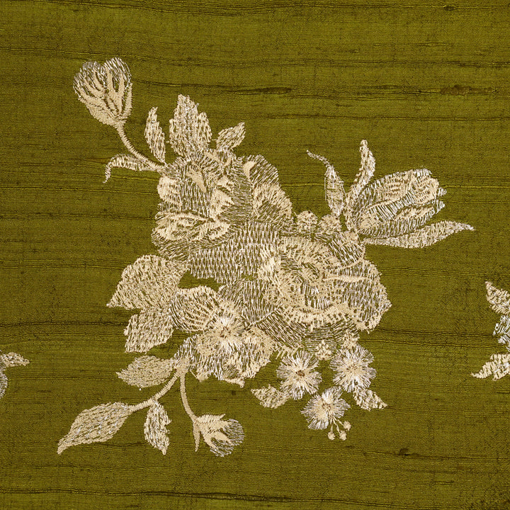 Taru Buta on Olive Raw Silk Embroidered Fabric