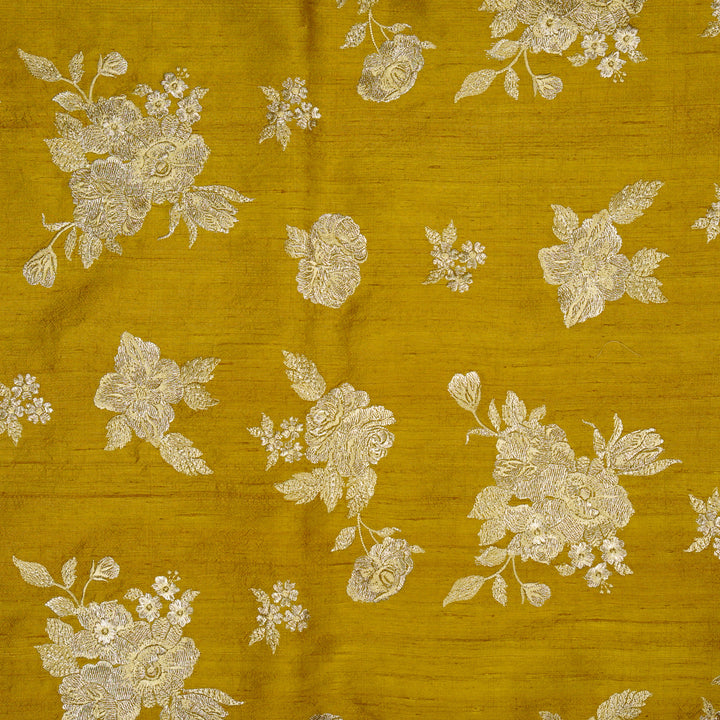 Taru Buta on Dusky Gold Raw Silk Embroidered Fabric