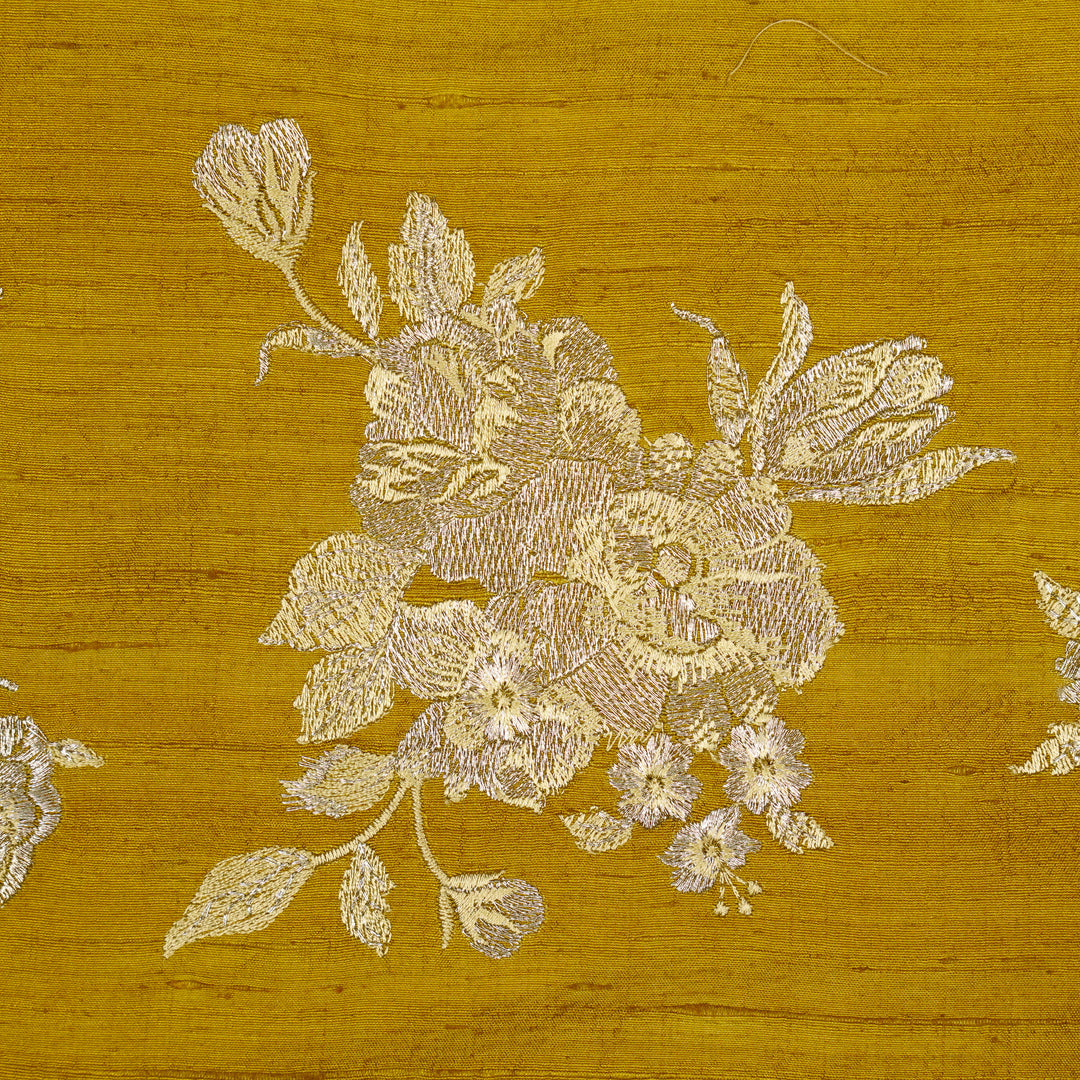 Taru Buta on Dusky Gold Raw Silk Embroidered Fabric