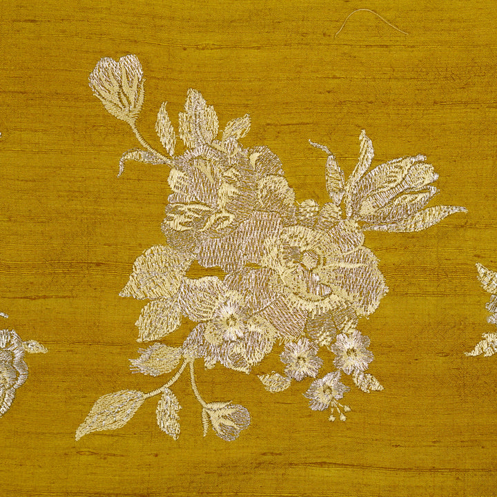 Taru Buta on Dusky Gold Raw Silk Embroidered Fabric