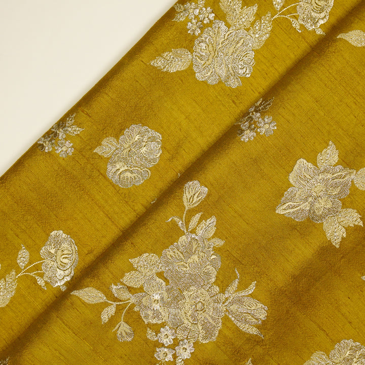 Taru Buta on Dusky Gold Raw Silk Embroidered Fabric