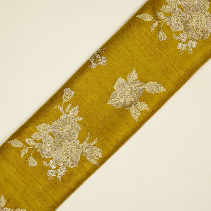 Taru Buta on Dusky Gold Raw Silk Embroidered Fabric