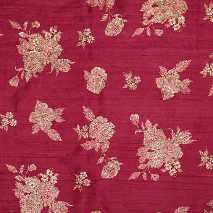 Taru Buta on Dusky Fuxia Raw Silk Embroidered Fabric
