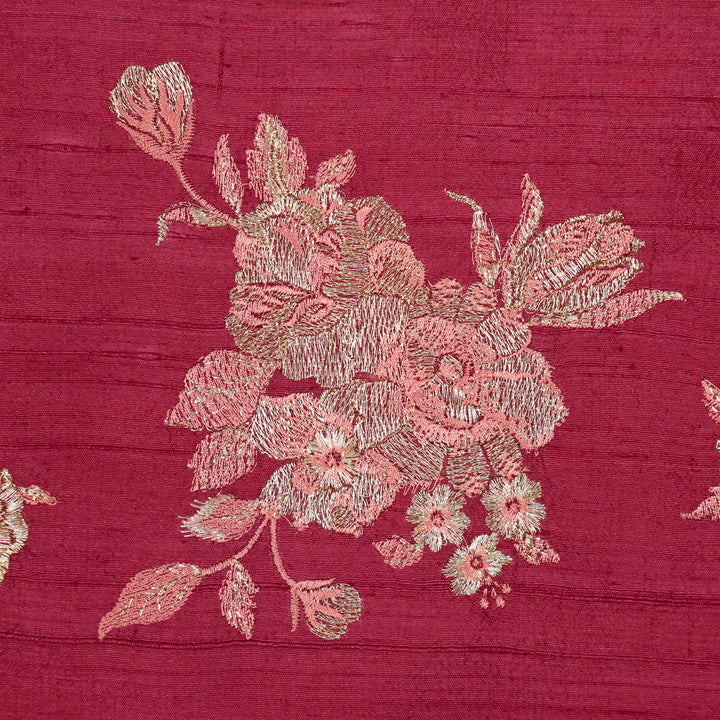 Taru Buta on Dusky Fuxia Raw Silk Embroidered Fabric