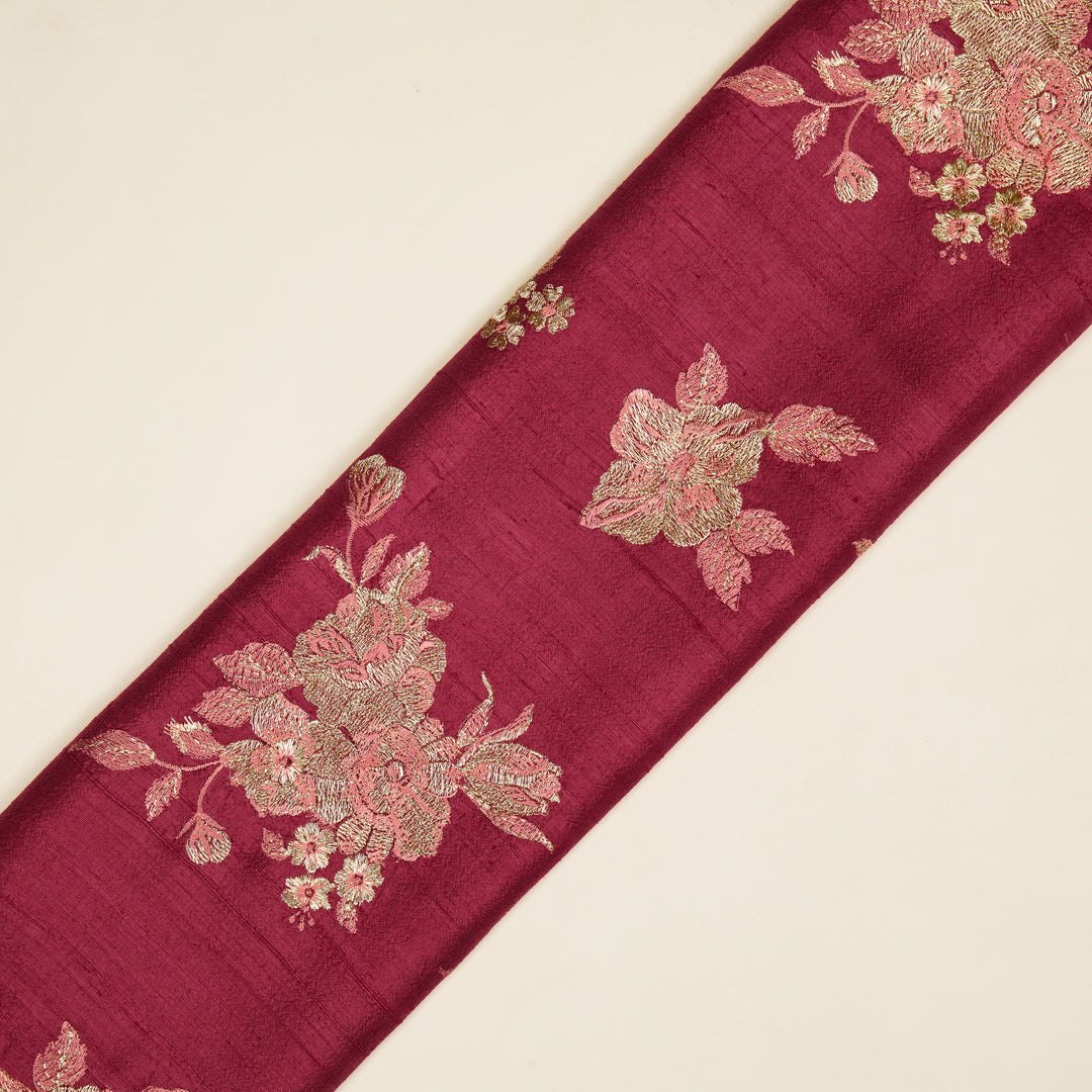 Taru Buta on Dusky Fuxia Raw Silk Embroidered Fabric