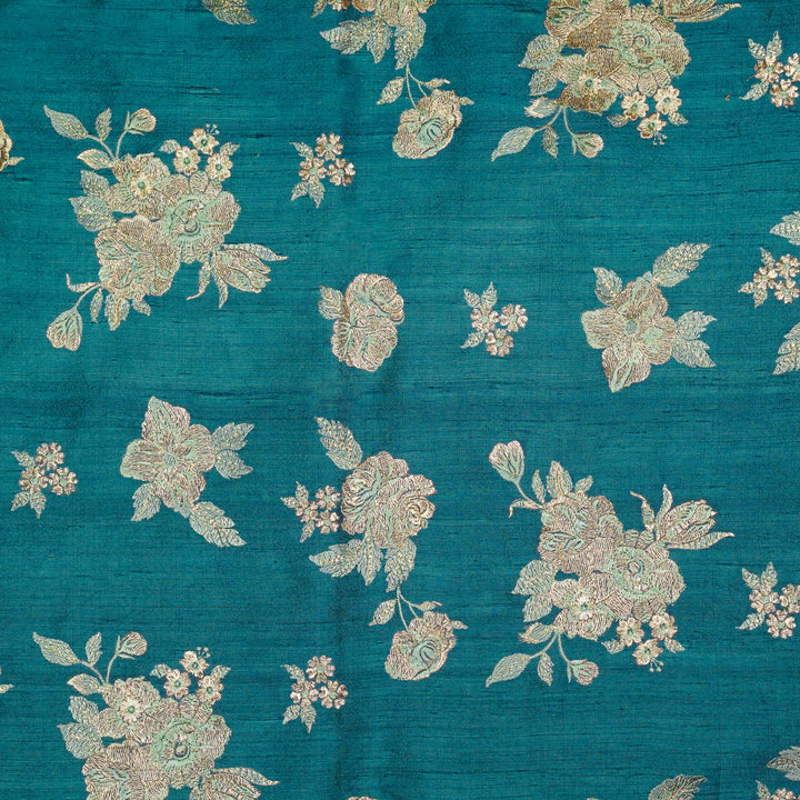 Taru Buta on Royal Blue Raw Silk Embroidered Fabric