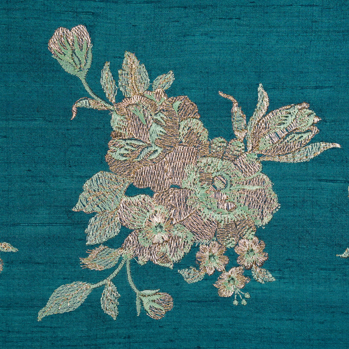 Taru Buta on Royal Blue Raw Silk Embroidered Fabric