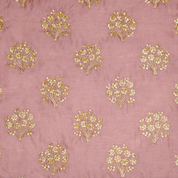Warda Buta on Deep Mauve Silk Chanderi Embroidered Fabric