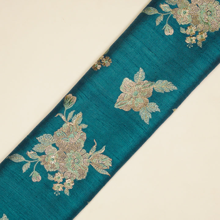 Taru Buta on Royal Blue Raw Silk Embroidered Fabric