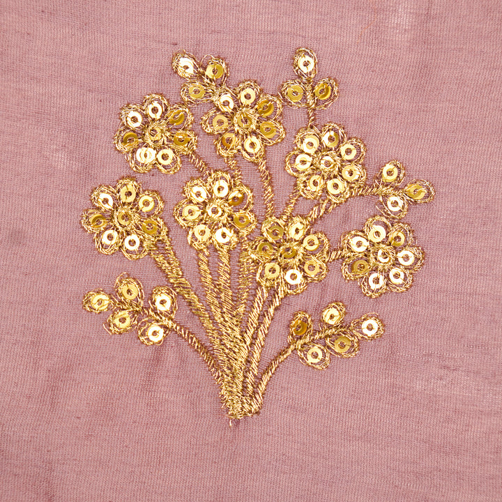 Warda Buta on Deep Mauve Silk Chanderi Embroidered Fabric