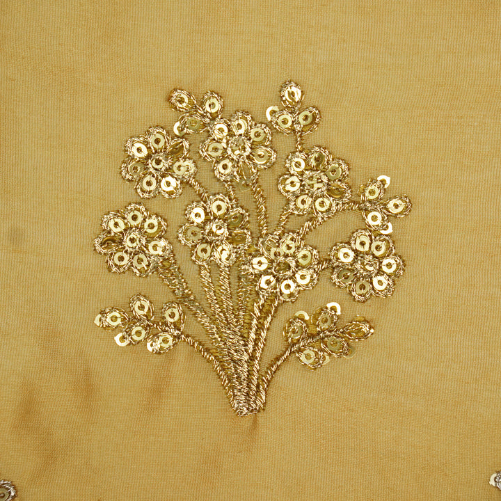 Warda Buta on Gold Silk Chanderi Embroidered Fabric