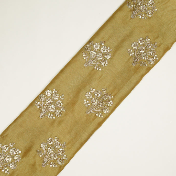 Warda Buta on Gold Silk Chanderi Embroidered Fabric