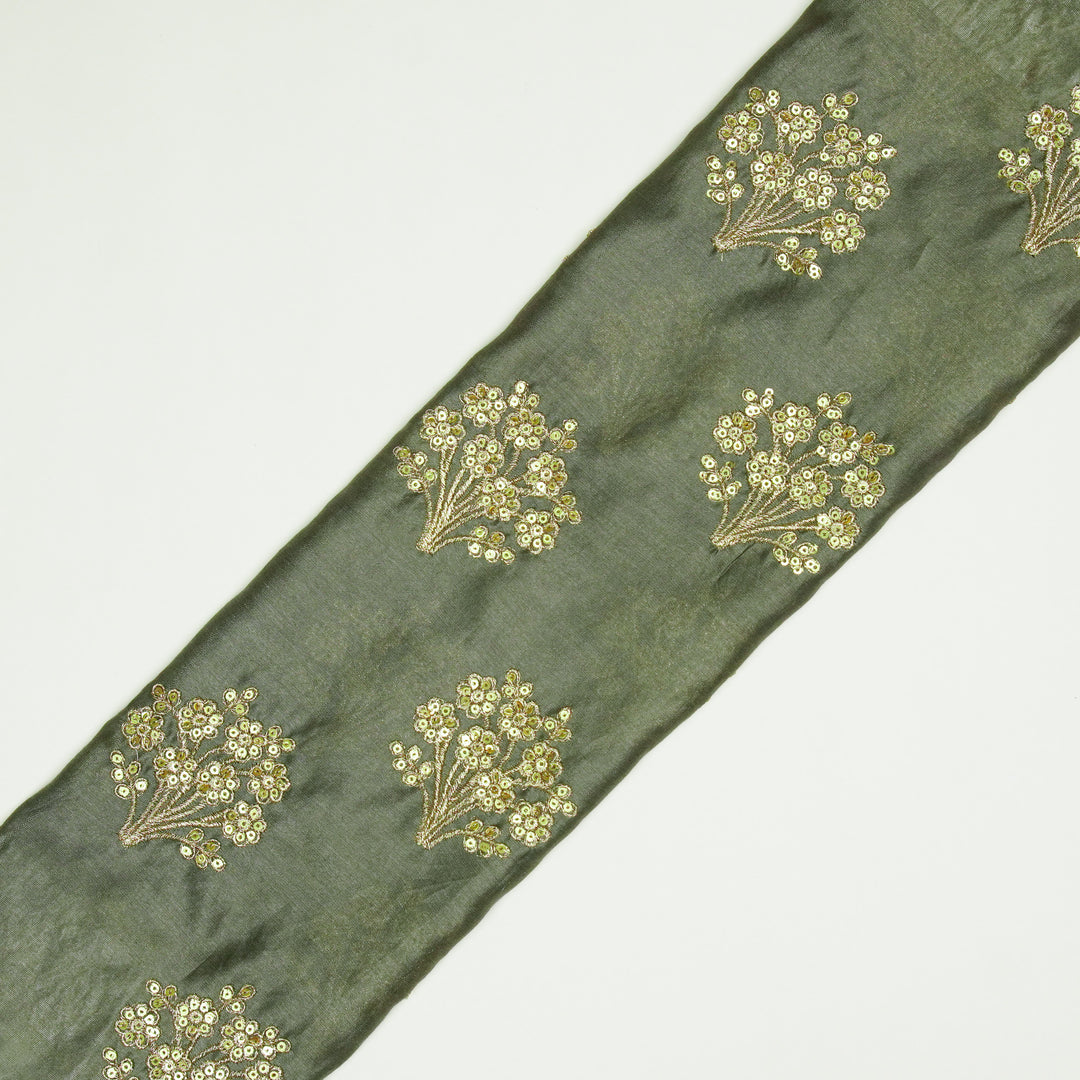 Warda Buta on Dark Mouse Silk Chanderi Embroidered Fabric