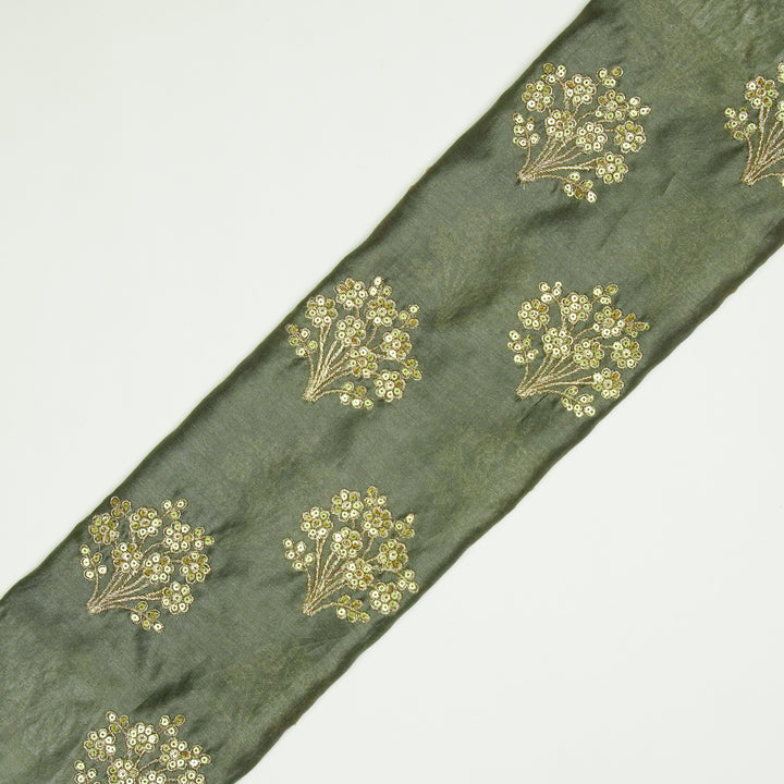 Warda Buta on Dark Mouse Silk Chanderi Embroidered Fabric