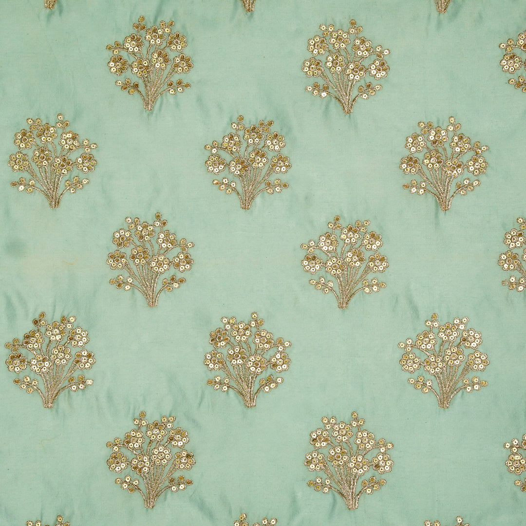 Warda Buta on Aqua Silk Chanderi Embroidered Fabric