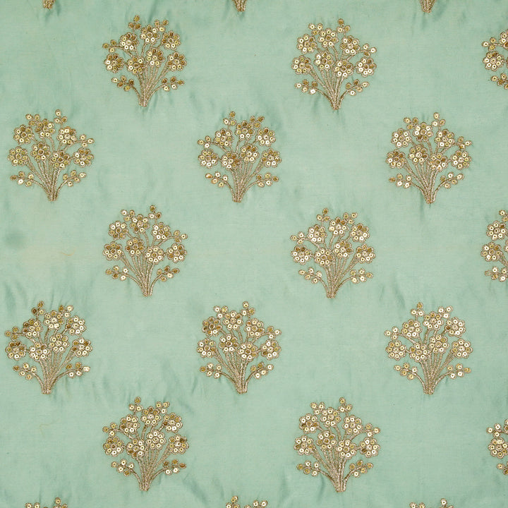Warda Buta on Aqua Silk Chanderi Embroidered Fabric