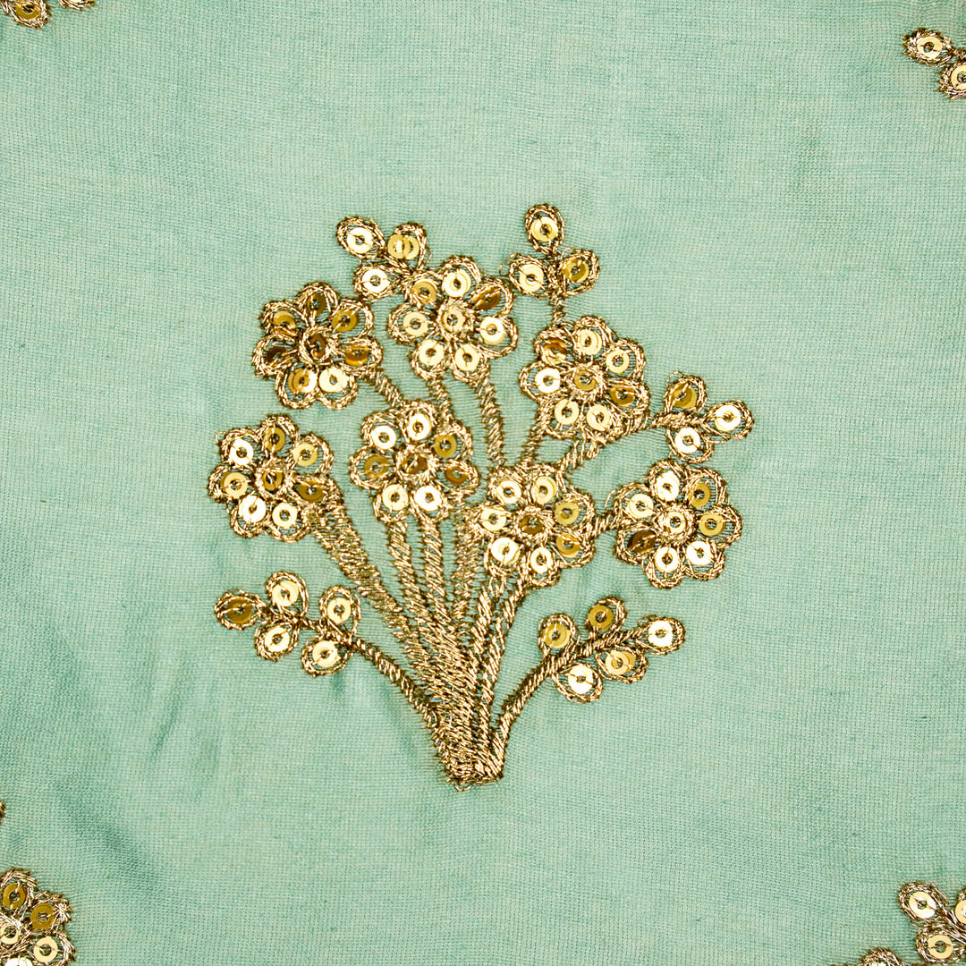 Warda Buta on Aqua Silk Chanderi Embroidered Fabric