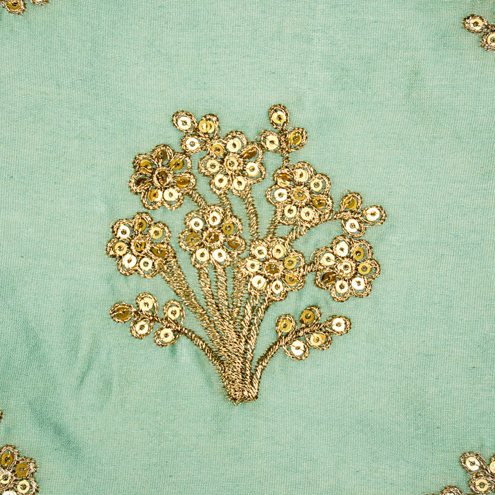 Warda Buta on Aqua Silk Chanderi Embroidered Fabric