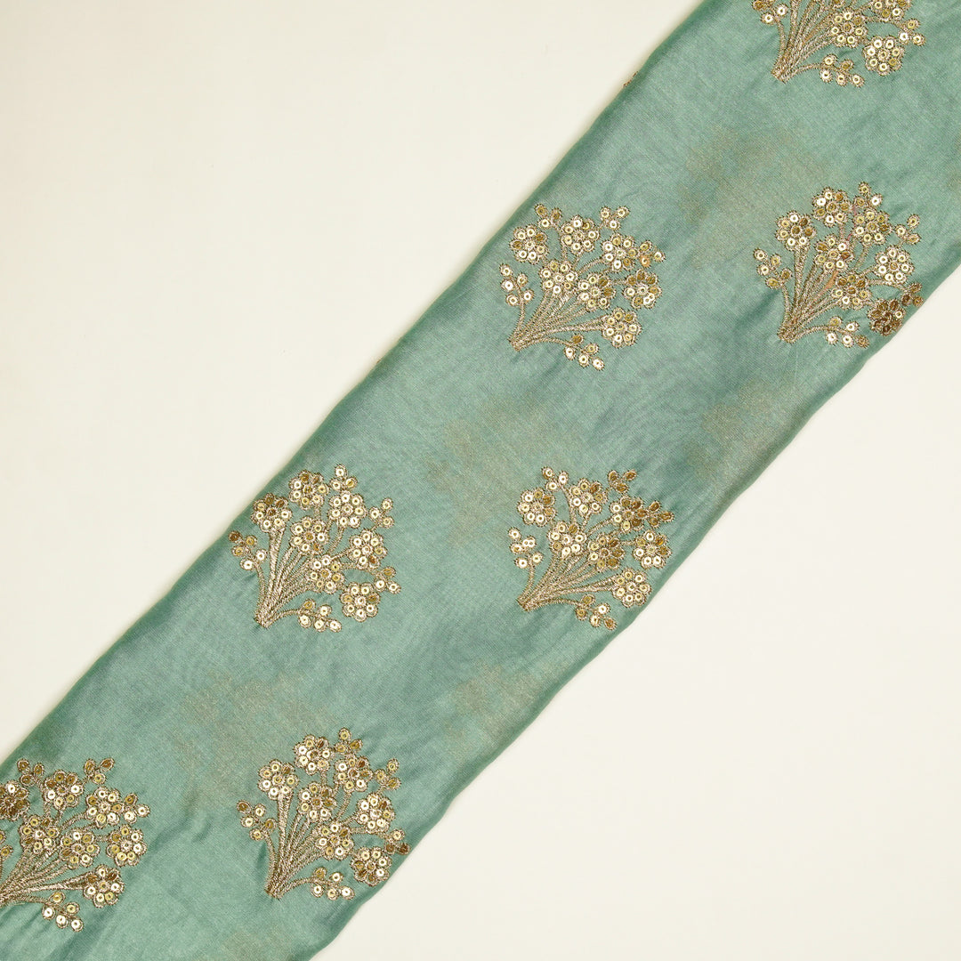 Warda Buta on Aqua Silk Chanderi Embroidered Fabric