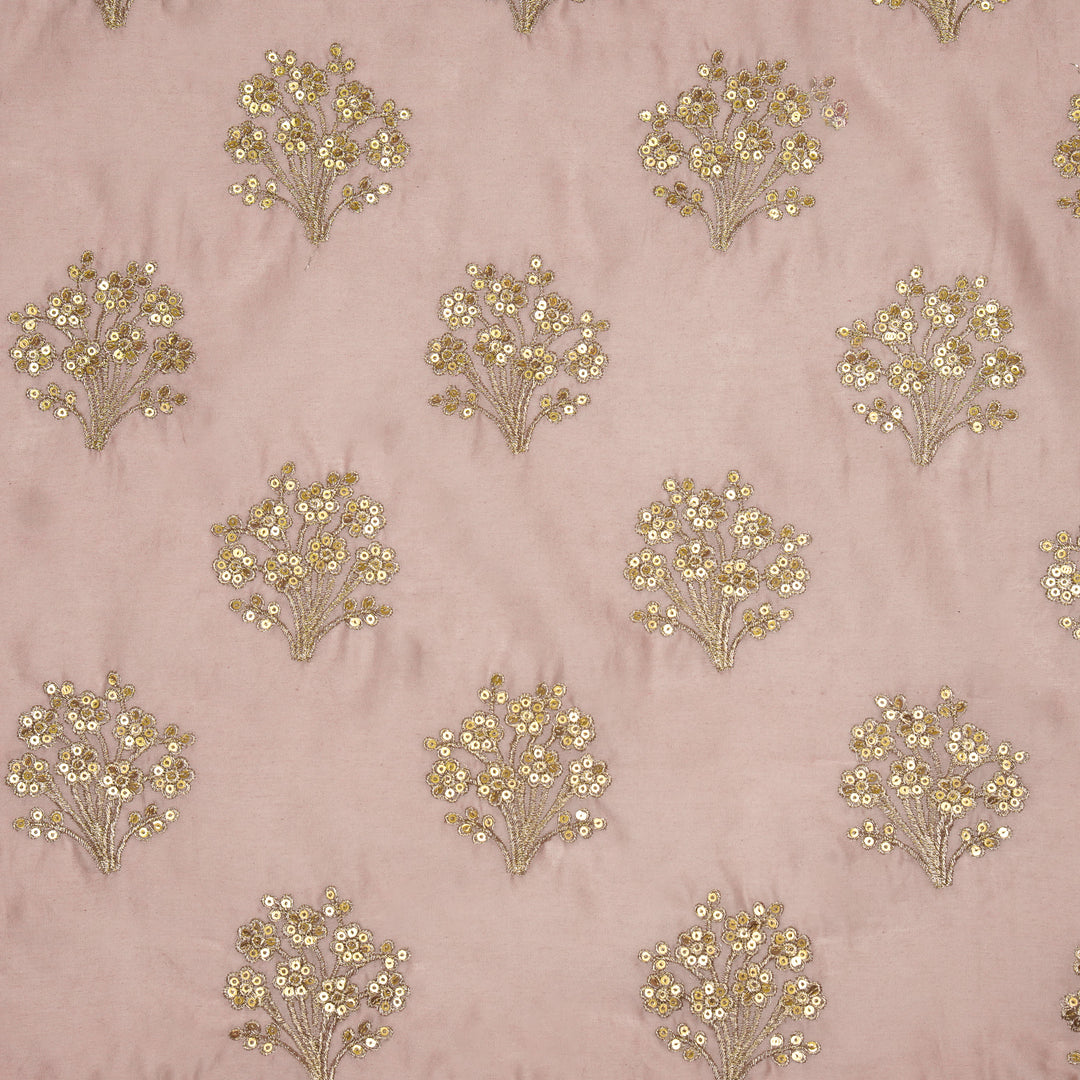 Warda Buta on Onion Pink Silk Chanderi Embroidered Fabric