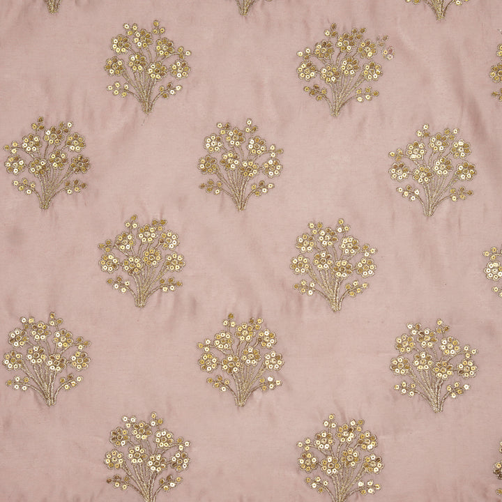 Warda Buta on Onion Pink Silk Chanderi Embroidered Fabric