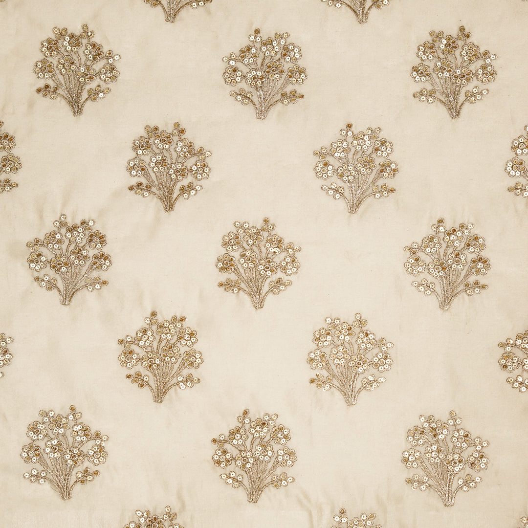 Warda Buta on Cream Silk Chanderi Embroidered Fabric