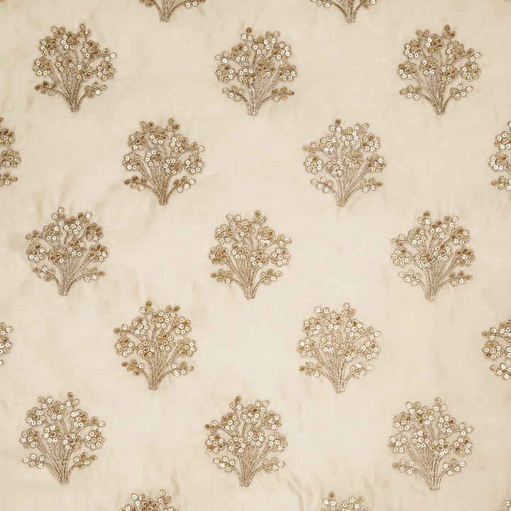 Warda Buta on Cream Silk Chanderi Embroidered Fabric