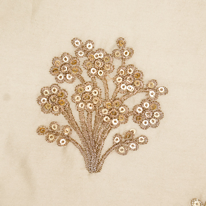 Warda Buta on Cream Silk Chanderi Embroidered Fabric