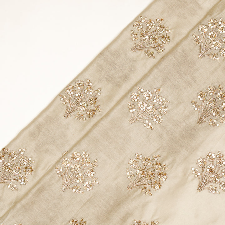 Warda Buta on Cream Silk Chanderi Embroidered Fabric