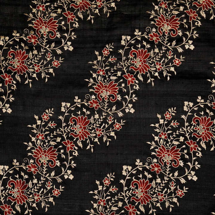 Shamsa Jaal On Black Tussar Silk Embroidered Fabric