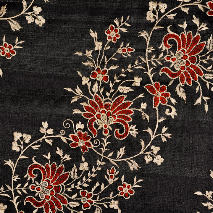 Shamsa Jaal On Black Tussar Silk Embroidered Fabric