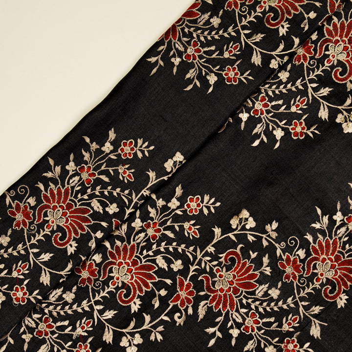 Shamsa Jaal On Black Tussar Silk Embroidered Fabric