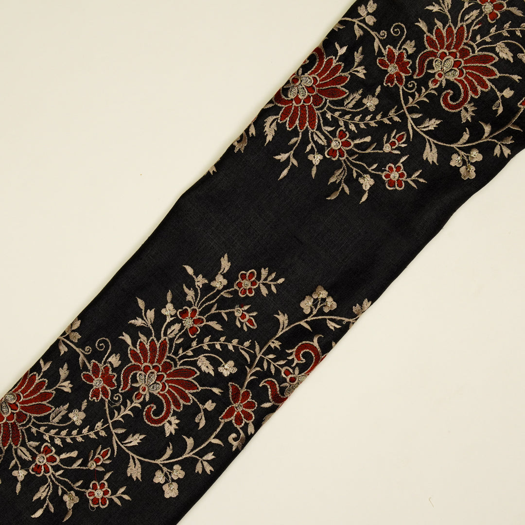 Shamsa Jaal On Black Tussar Silk Embroidered Fabric