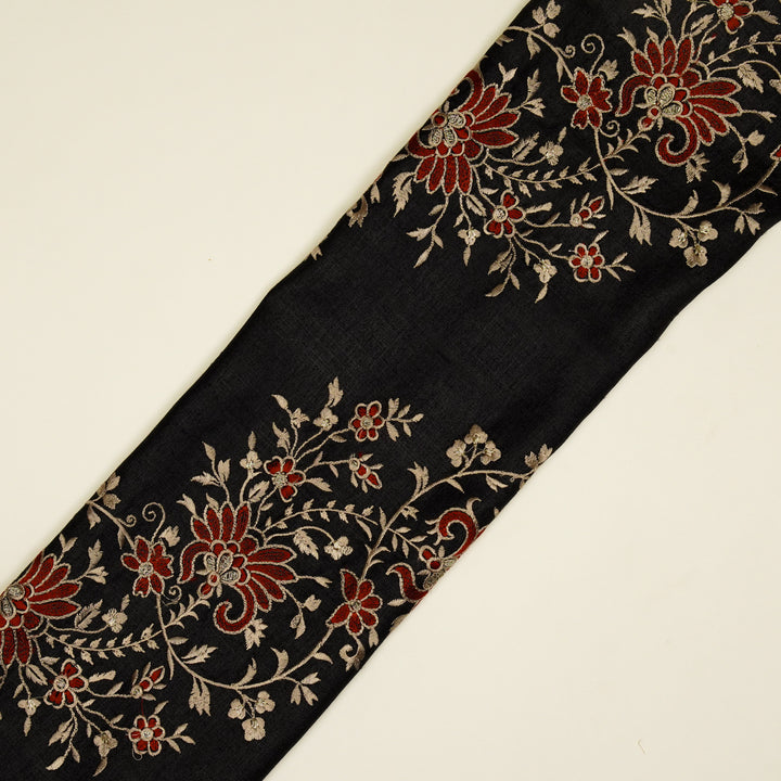 Shamsa Jaal On Black Tussar Silk Embroidered Fabric