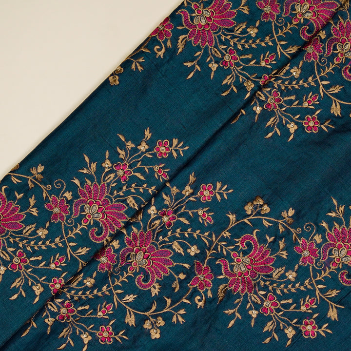 Shamsa Jaal On Blue Tussar Silk Embroidered Fabric