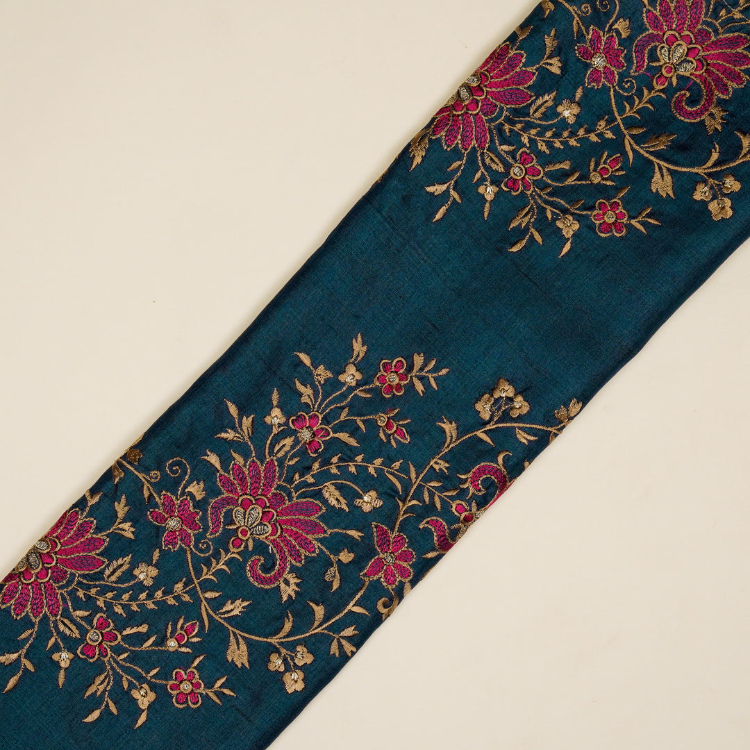 Shamsa Jaal On Blue Tussar Silk Embroidered Fabric