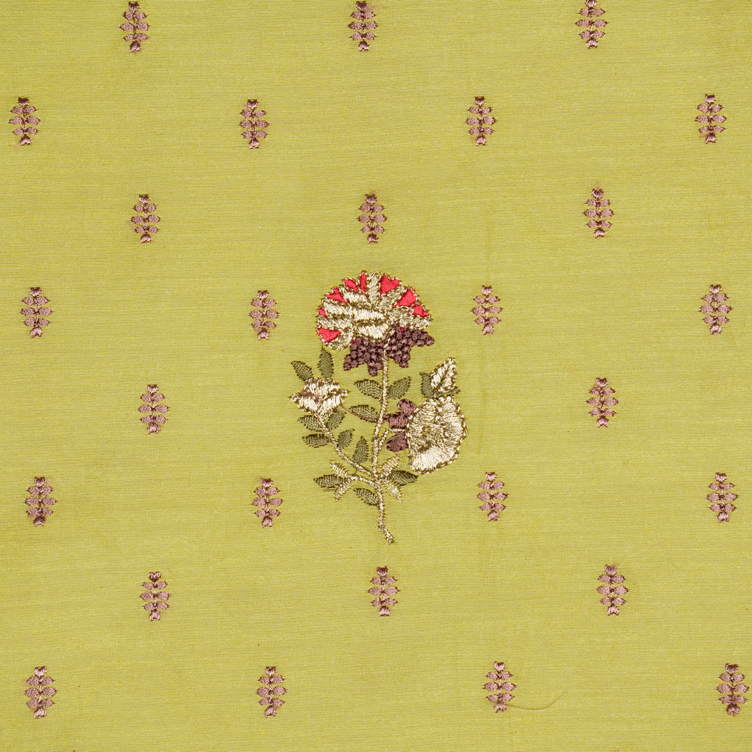 Hand Embroidery Lookalike Buta Buti Mixture on Lemon Silk Chanderi