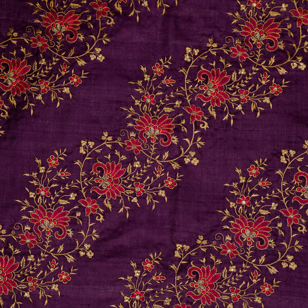 Shamsa Jaal On Purple Tussar Silk Embroidered Fabric