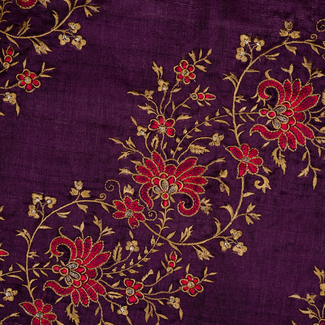 Shamsa Jaal On Purple Tussar Silk Embroidered Fabric