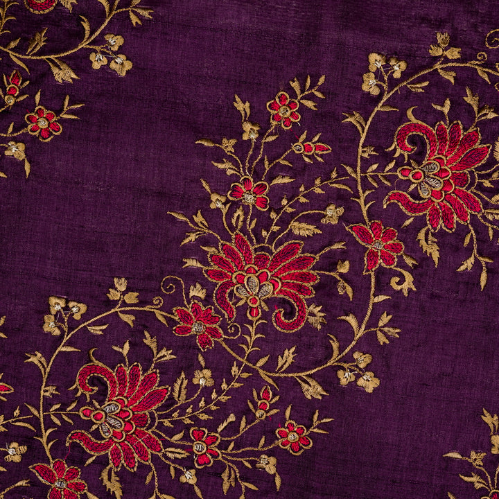 Shamsa Jaal On Purple Tussar Silk Embroidered Fabric