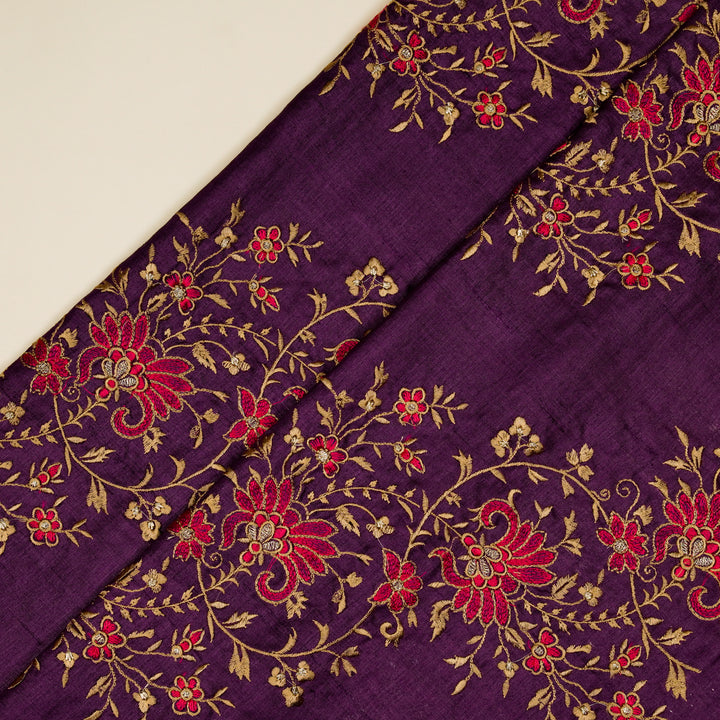 Shamsa Jaal On Purple Tussar Silk Embroidered Fabric