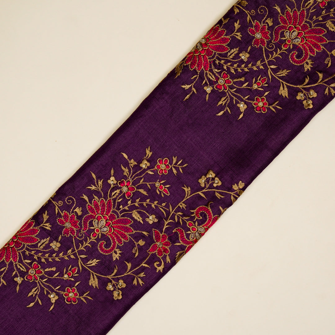 Shamsa Jaal On Purple Tussar Silk Embroidered Fabric