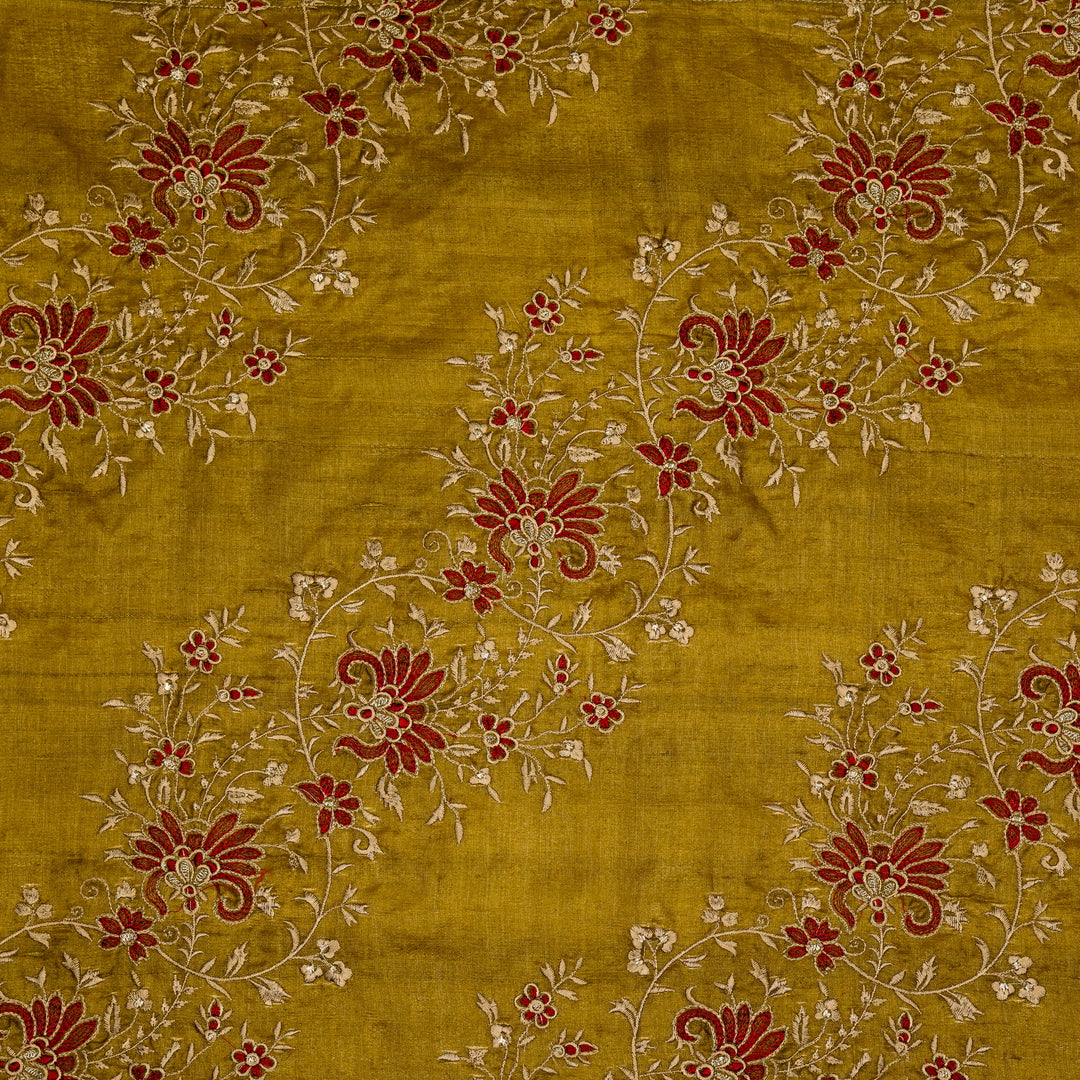 Shamsa Jaal On Mustard Tussar Silk Embroidered Fabric