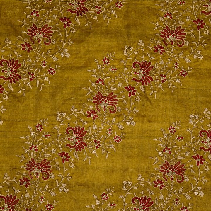 Shamsa Jaal On Mustard Tussar Silk Embroidered Fabric
