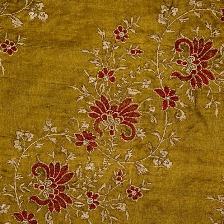 Shamsa Jaal On Mustard Tussar Silk Embroidered Fabric