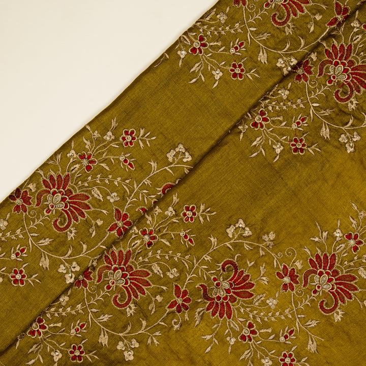 Shamsa Jaal On Mustard Tussar Silk Embroidered Fabric